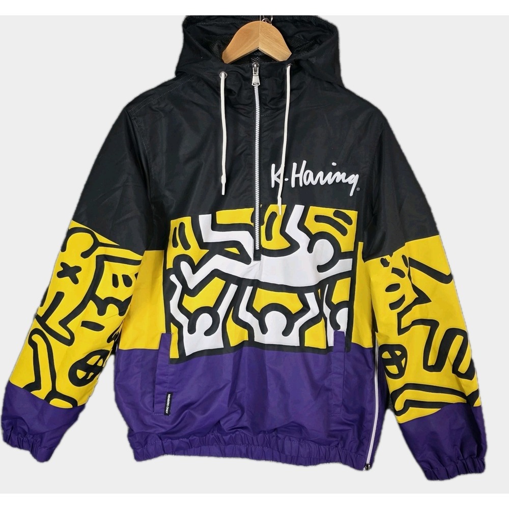 Members Only x Keith Haring Jacket Small Crowd Surfing Art Windbreaker 1/4 Zip